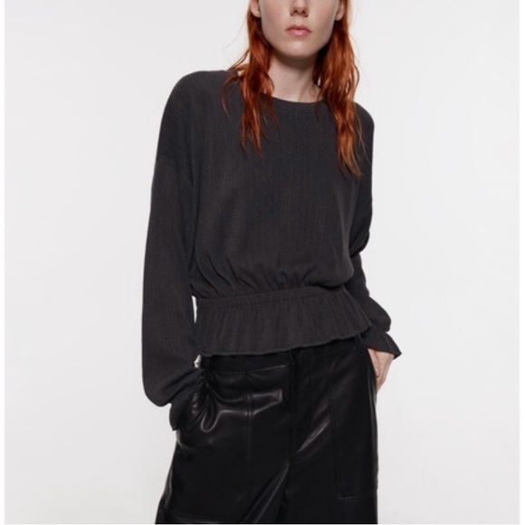 Zara textured lightweight knit/top-cinched elastic waist and cuffs, size M US. - Picture 1 of 10